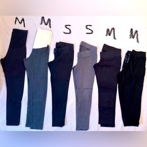 Maternity Pants and Leggings, black/gray, small/medium, various brands, 6 pairs